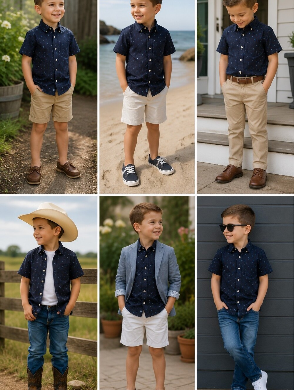 Amazon Essentials Navy Short-Sleeve Button-Down Shirt with Blue Anchor Print